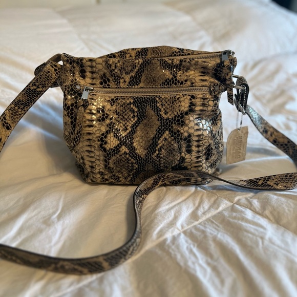 Danier Python Pattern Crossbody Bag - Black and Tan - Picture 2 of 13
